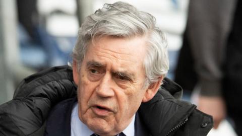 Former prime minister and Labour Party leader Gordon Brown attends a Raith Rovers match