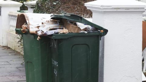 Two full bins on the pavement