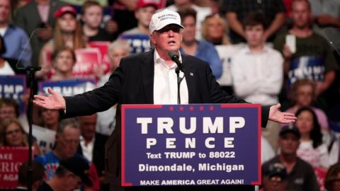 Republican presidential nominee Donald Trump speaks at a campaign rally