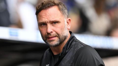 Derby County manager John Eustace looks on concerned during the Championship match against Coventry City earlier this season