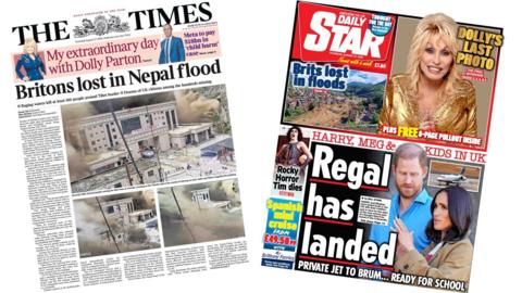 A composite image of the front pages of the Times and the Daily Star on 27 August 2026
