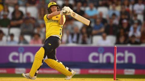 Liam Dawson of Hampshire Hawks plays a shot during their Vitality Blast T20 match against Somerset 