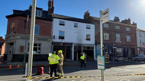Fire at Chinese takeaway restaurant in Melton Mowbray. Smoke debris can be seen on the white walls of a restaurant