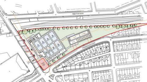An architect's drawing showing the plans for a site in St Judes, Plymouth