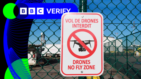 A drones no-fly zone sign at Liege Airport, Belgium