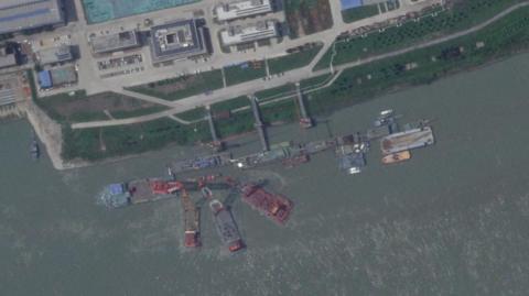 Satellite image from Planet Labs appears to show cranes at the Wuchang shipyard in Wuhan Shi, China, 15 June 2024