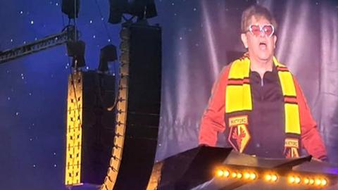 Sir Elton John performing at Vicarage Road stadium on 3 July