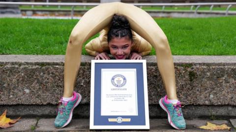 Liberty Barros with her world record certificate