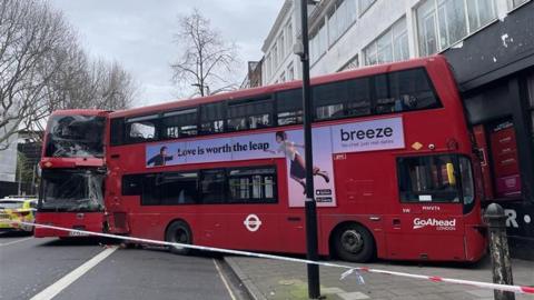 The first bus hit the front of Southwark Playhouse Borough
