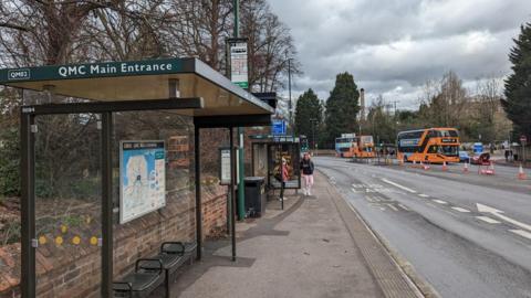 A picture of the bus shelter outside the Queen's Medical Centre in Nottingham. 