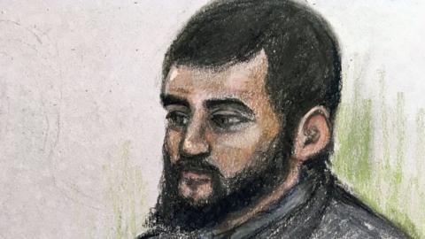 Court artist sketch by Elizabeth Cook dated 26/01/18 of of Umar Haque as he attend the Old Bailey, London, where he is on trial over an alleged UK terror plot