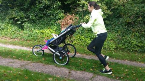 Jo Pavey training with a running buggy
