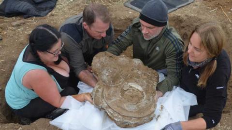 The Euston hoard being lifted