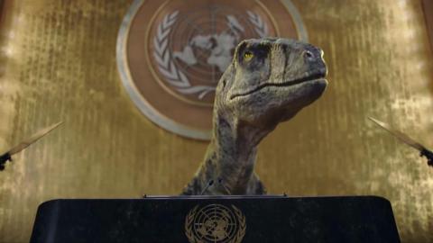 Dinosaur at podium