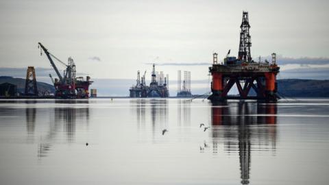 North Sea platforms parked in the Cromarty Firth