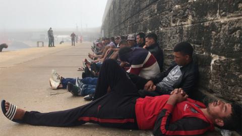 Rescued migrants in port of Tarifa, Spain