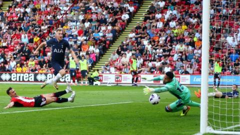  Dejan Kulusevski of Tottenham Hotspur scores his side's third goal during the Premier League match between Sheffield United and Tottenham Hotspur at Bramall Lane