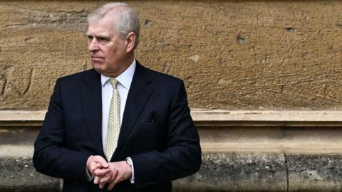 Britain's Prince Andrew, Duke of York at St. George's Chapel, Windsor Castle, to attend the Easter Mattins Service, on 31 March 2024