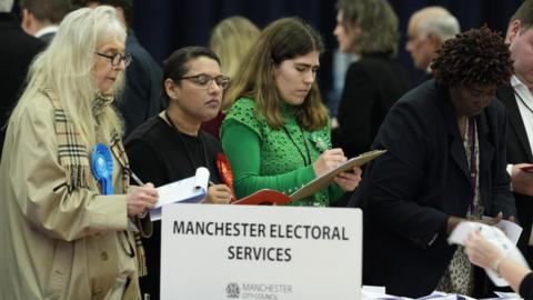 People observing votes being counted