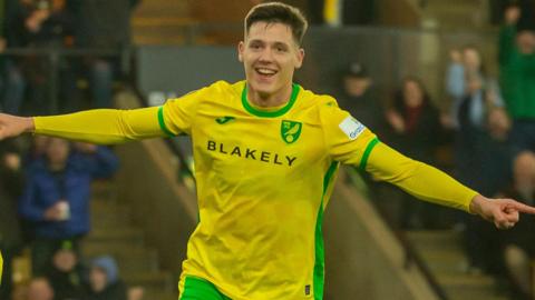 Ante Crnac celebrates after scoring one of his two goals against Luton Town