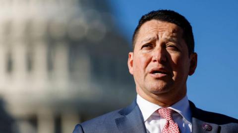 US Representative Tony Gonzales speaks outside of the US Capitol Building in Washington DC.