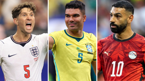 John Stones (left), Casemiro (centre) and Mo Salah 