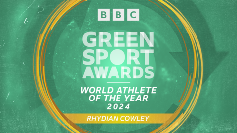 A graphic showing Rhydian Cowley has won the World Athlete of the Year award at the Green Sport Awards