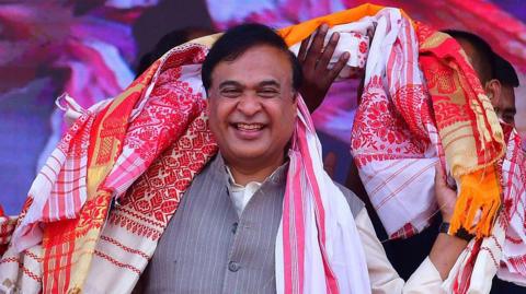 Himanta Biswa Sarma attends a public rally of the Bharatiya Janata Party ahead of the Assam Assembly Election 2026 in Nagaon district on 6 April.