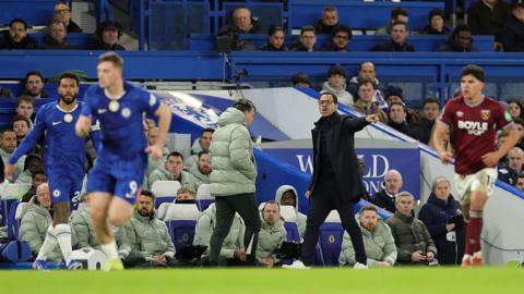 Liam Rosenior issuing instructions on the touchline during Chelsea v West Ham