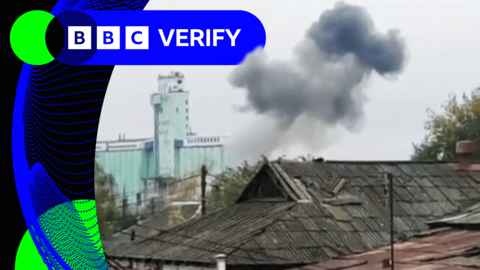 A cloud of smoke is seen shortly after an explosion at a town in southern Russia