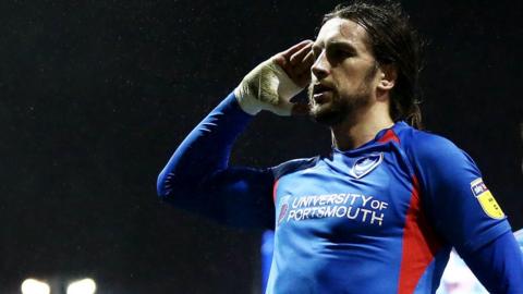 Christian Burgess celebrates his goal for Portsmouth