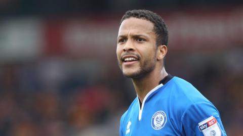 Joe Thompson in action for Rochdale in April 2018