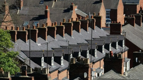 An aerial shot of rooftops in Rotherham.