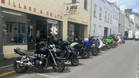 Motorcycles parked in the area where the incident took place