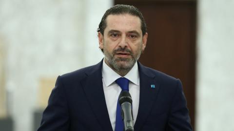 Lebanese Prime Minister-designate Saad Hariri speaks after meeting President Michel Aoun at the Baabda presidential palace on 15 July 2021