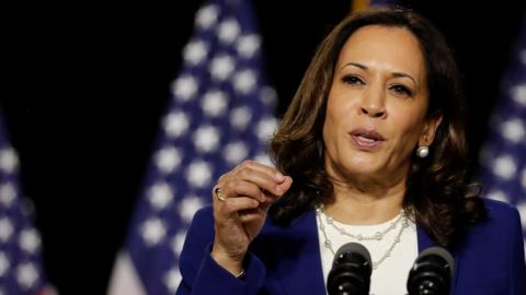 Kamala Harris speaks at a campaign event on 12 August