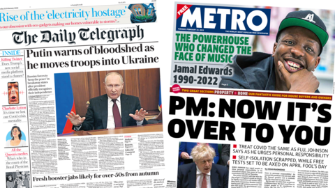 Front pages for 22 February 2022