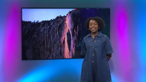 Emma-Louise on the Newsround set