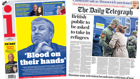 The i and Daily Telegraph front pages