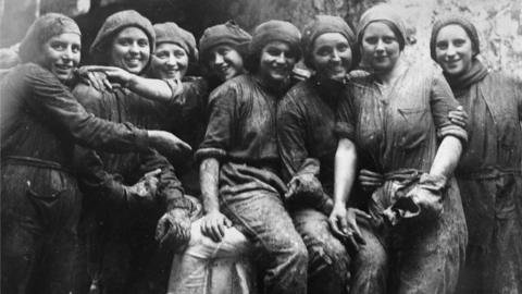 Group of female workers employed at a brickworks in South Wales