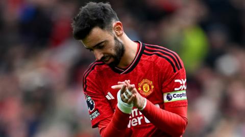 Manchester United's Bruno Fernandes reacts during their draw with Burnley in the Premier League