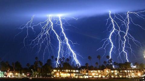 Lightning strikes above Santa Barbara in California