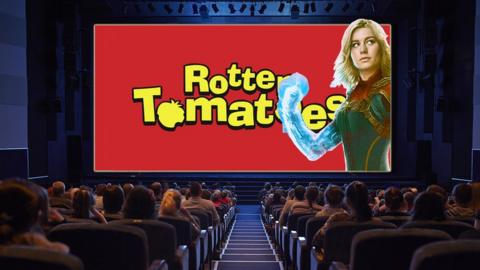 Cinema with Rotten Tomatoes and Captain Marvel on screen