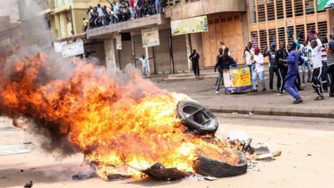 Tyres burning during a protest