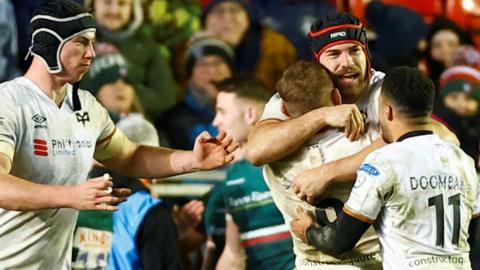 Ospreys celebrate victory against Leicester