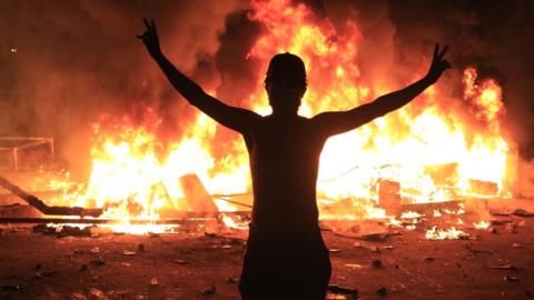 A protester in Karbala, southern Iraq, on 28 October 2019