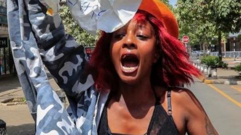 A supporter of Kenyan opposition leader Raila Odinga of the Azimio La Umoja (Declaration of Unity) One Kenya Alliance, participates in a nationwide protest over cost of living and President William Ruto's government in downtown Nairobi, Kenya March 20, 2023