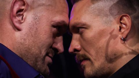 Tyson Fury faces off with Oleksandr Usyk