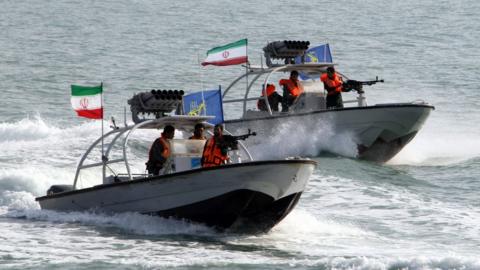 File photo showing Iranian Revolutionary Guards naval vessels during a ceremony near Bandar Abbas on 2 July 2012