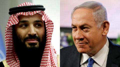 Collage photograph of Mohammed bin Salman and Benjamin Netanyahu